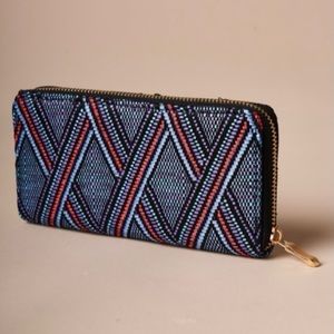 Blue Multi-Colored Tribal Stitched Wallet